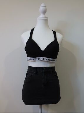 U.S. Polo Assn. Black Racerback Logo Band Bralette - Size Medium
